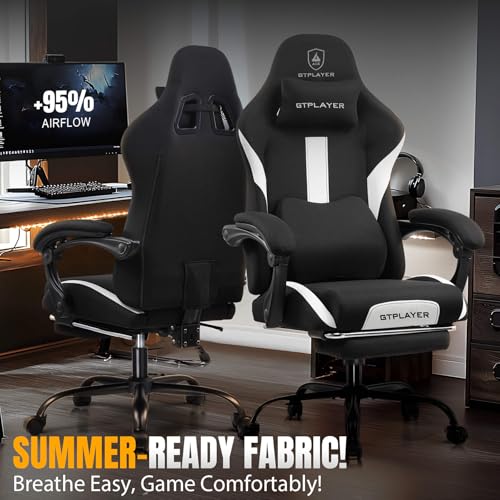 Gaming Chair Ergonomic Office Chair with Foot Rest, Breathable Fabric Computer Chair with Headrest and Lumbar Support V504535