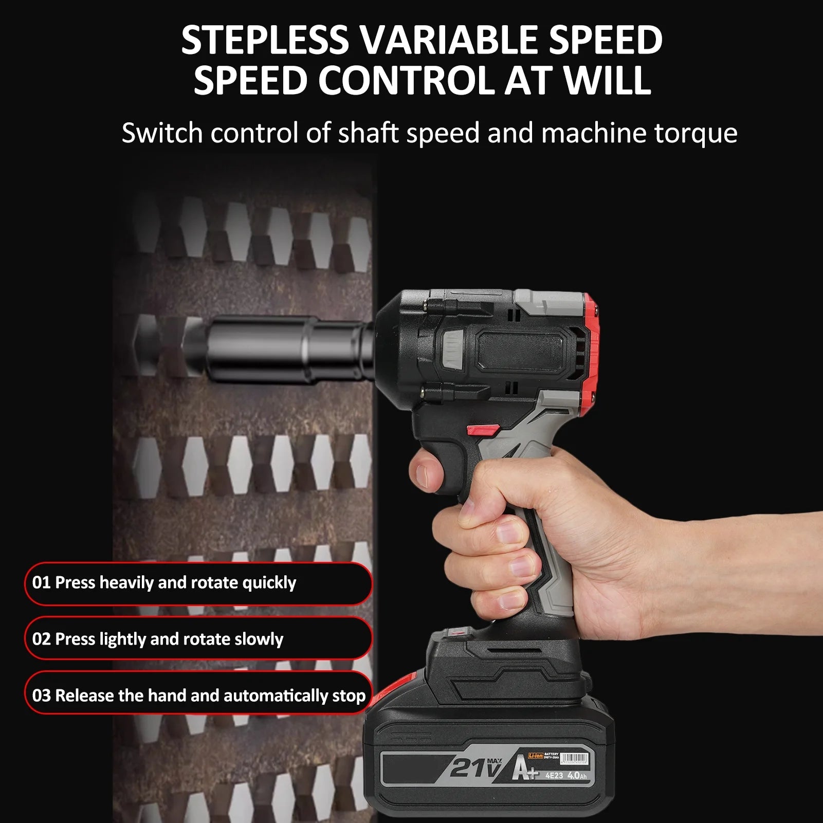 Electric Wrench 1/2 Inch 21V Max Torque 350N.m with 4.0Ah Battery and 17pcs Accessories G771839