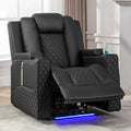 COMHOMA Power Recliner Chair PU Leather Electric Massage Recliner Sofa for Living Room Home Theater Seating with Cup Holders and LED Lighting(Black)