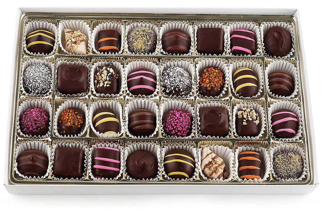 Gourmet Chocolate Gift Box - Handmade Truffles, Dairy Free, 32 Assorted Dark Chocolates F675061