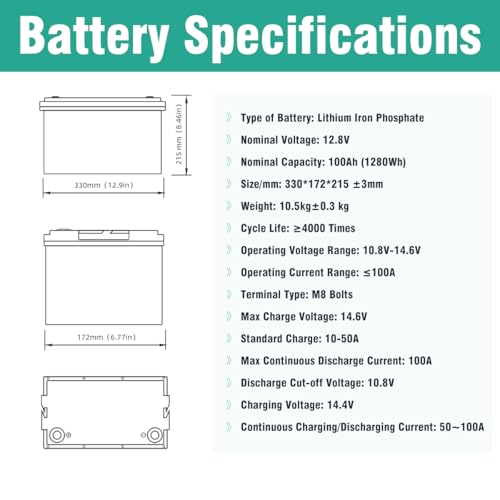 12V 100Ah LiFePO4 Battery for RV, Marine, Solar, Off-Grid V219750