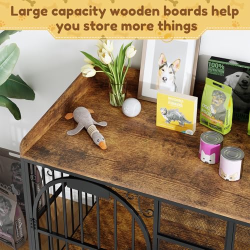 Large Dog Crate Furniture with Chew-Resistant Finish, Indoor Wooden Kennel for Medium to Large Dogs M409602