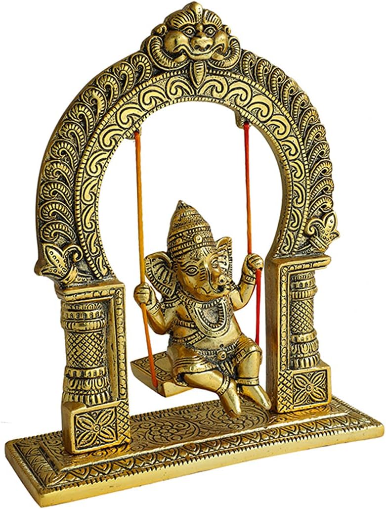 Metal Ganesha Sitting on Swing Decorative Statue for Temple Pooja Home Decor I40969