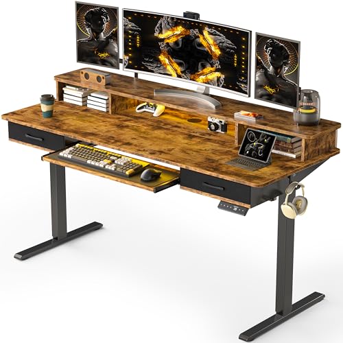 Electric Standing Desk with 2 Drawers, Height Adjustable for Home Office B137