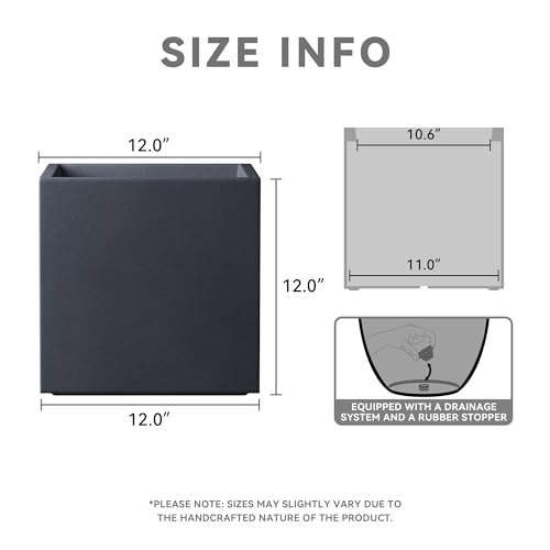 10 Inch Square Concrete Planter with Drainage Hole for Indoor Outdoor Patio Garden C483611