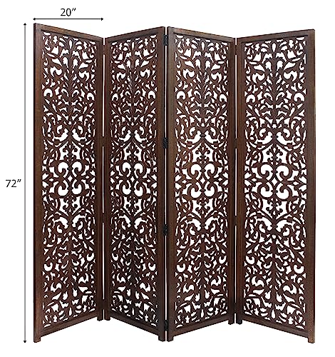 4 Panel Folding Wood Room Divider, Antique Brown, 72 x 80 L396608