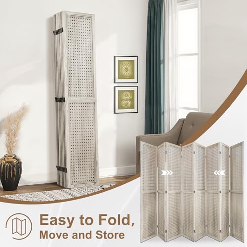 6 Panel Wooden Room Divider with Shelves B102027