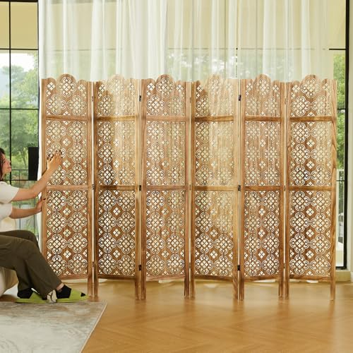 Wood Carved Room Divider 4 Panel Folding Screen Z937290