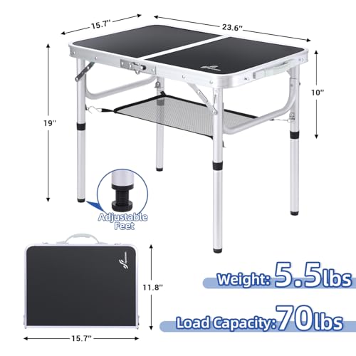 Adjustable Height Folding Camping Table with Mesh Layer Y4319