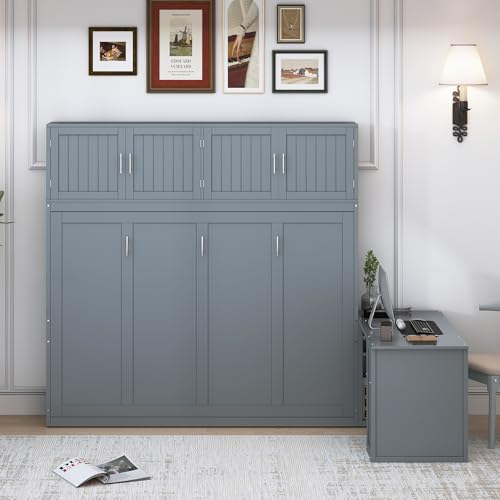 Twin Murphy Bed with Wall Frame, Closet, Drawers and Desk, White D510253