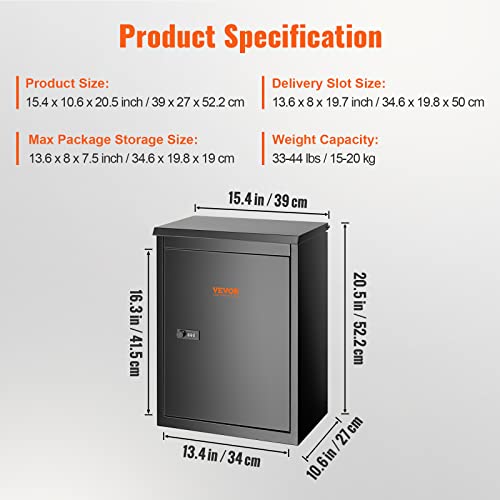 Wall Mounted Parcel Delivery Box, Extra Large Lockable, Galvanized Steel, Waterproof T97524