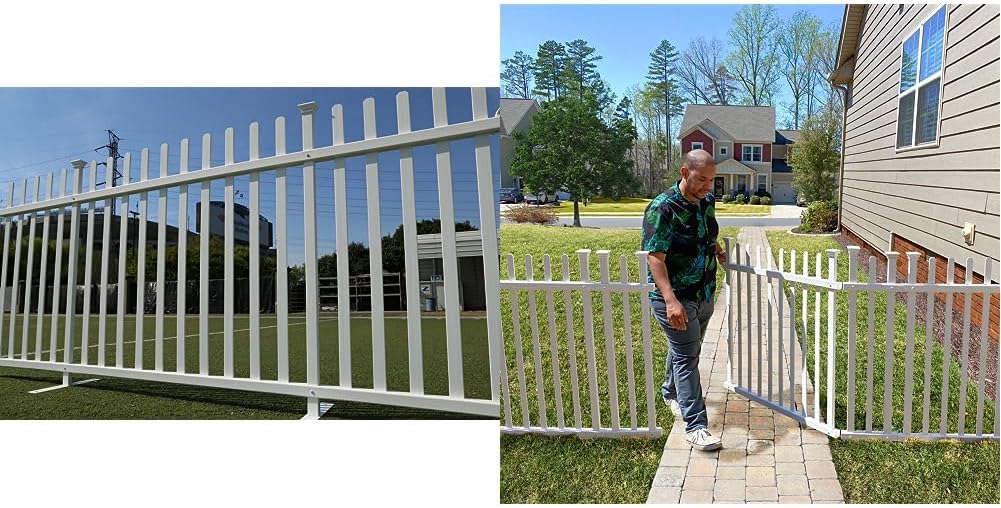 Zippity Outdoor Products ZP19026 Lightweight Portable Vinyl Picket Fence Kit w/Metal Base(42" H x 92" W), White & ZP19071 Burbank Vinyl Fence Gate, White