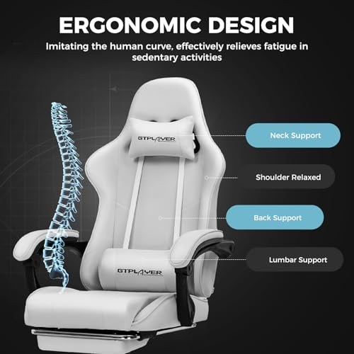 Gaming Chair with Footrest and Lumbar Support, Height Adjustable, 360° Swivel, Blue U7447