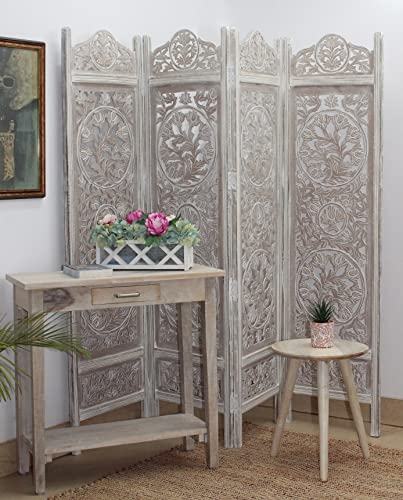 4 Panel Folding Wood Room Divider, Antique Brown, 72 x 80 L396608