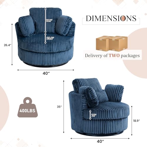 Swivel Barrel Chair with Ottoman for Living Room Bedroom, White W553228