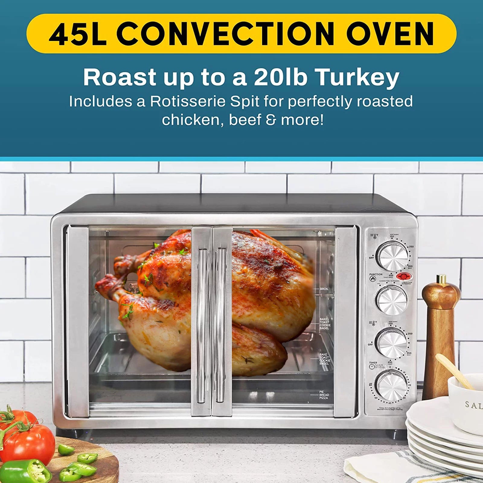 Countertop Convection Oven with 4 Control Knobs, Stainless Steel O572