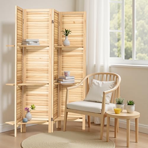 6 Panel Wooden Room Divider with Shelves B102027