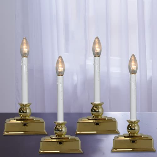 GOOTHY Christmas Window Candles Lights, Automatic Timer LED Flickering Candles Lights with Gold Base (6/18 Hour Timer), 9'' LED Battery Operated Candles for Indoor Table Party Decor- Set of 4
