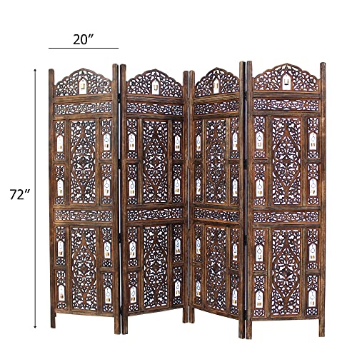 4 Panel Folding Wood Room Divider, Antique Brown, 72 x 80 L396608