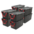 Sterilite Durable 40 Gallon Wheeled Industrial Storage Tote, Black (8 Pack)