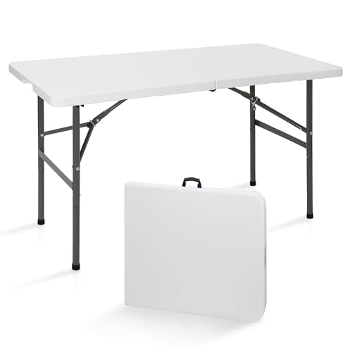 Portable 4 Foot Plastic Folding Table, Indoor Outdoor Heavy Duty, White R80992