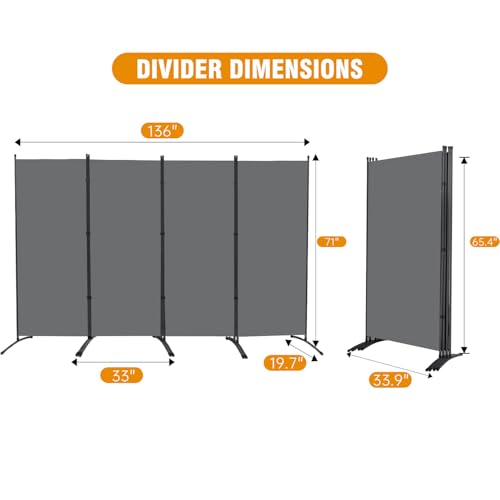 Room Divider Screen 3 Panel Folding Partition with Metal Frame, Grey M4968