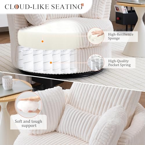Swivel Barrel Chair with Ottoman for Living Room Bedroom, White W553228