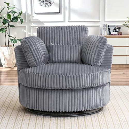 Swivel Barrel Chair with Ottoman for Living Room Bedroom, White W553228