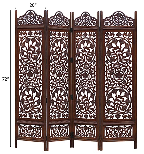 4 Panel Folding Wood Room Divider, Antique Brown, 72 x 80 L396608