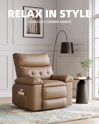 Electric Swivel Massage Chair, Power Rocking Recliner with Vibration and Heating, PU Leather Single Sofa with USB Port and Storage L680