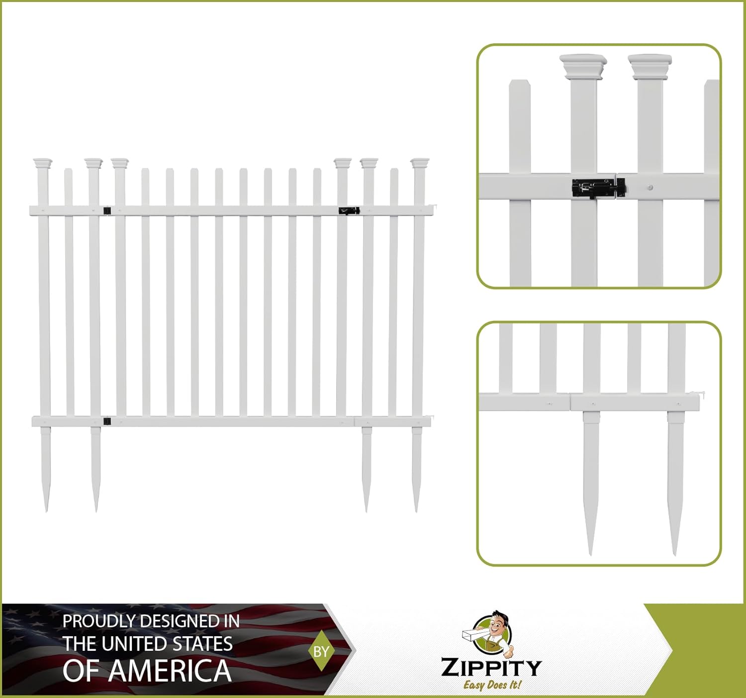 Vinyl Picket Fence 44" W x 41" H 2 Pack with No-Dig Gate Kit 59.7" W x 41.1" H V486