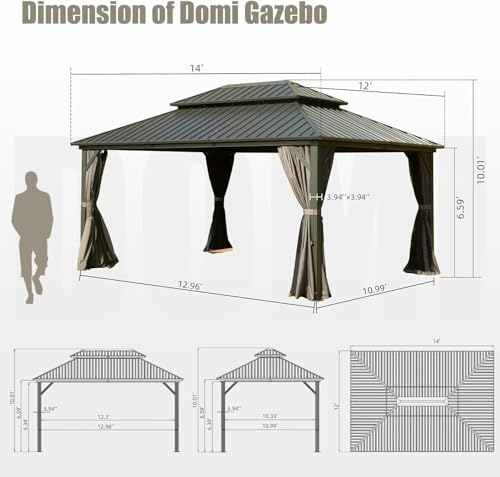 10 x 10 ft Hardtop Gazebo with Netting and Curtains, Galvanized Steel Roof for Patio and Garden X50618
