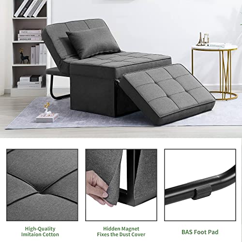 Sofa Bed Folding Ottoman Couch with Adjustable Backrest, Dark Grey C9023