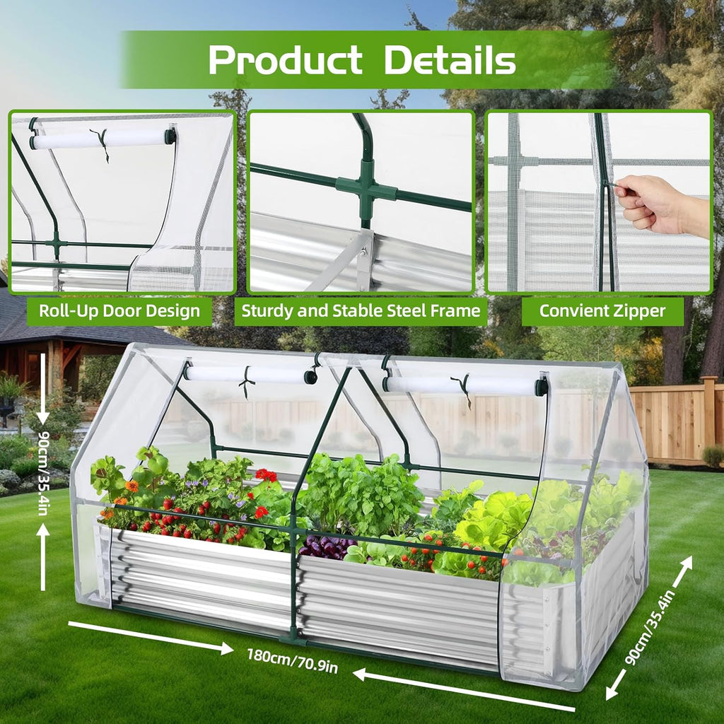 Galvanized Raised Garden Bed with Greenhouse Cover V419003