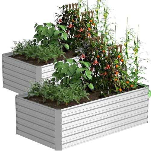 Galvanized Raised Garden Bed 8x4x2ft, Large Metal Planter Box for Vegetables, Flowers, Herbs J9369
