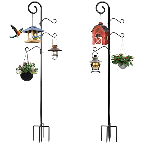 76 Inch Shepherds Hooks for Outdoor 2 Pack, Bird Feeder Poles with 4 Hooks, Shepherds Hook for Bird Feeders Outside with Base, Garden Pole for Hanging Plant Baskets, Weddings Decor (76 Inch)