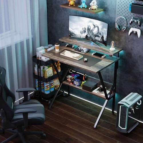 Small Desk with Adjustable Monitor Stand for Small Spaces, Grey D8453