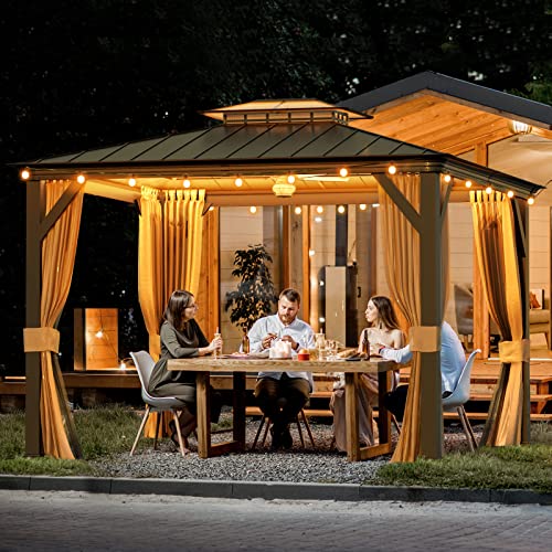 12x20 Hardtop Gazebo Double Roof Galvanized Steel Outdoor Aluminum Frame with Netting and Curtains M3306