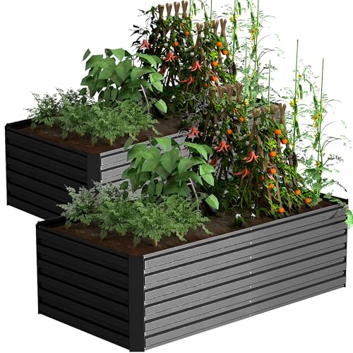Galvanized Raised Garden Bed 8x4x2ft, Large Metal Planter Box for Vegetables, Flowers, Herbs J9369