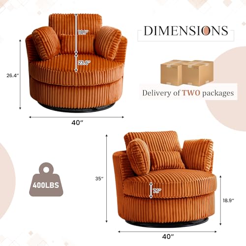 Swivel Barrel Chair with Ottoman for Living Room Bedroom, White W553228