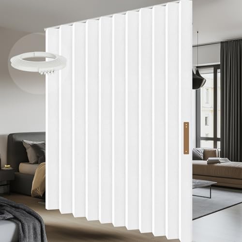 Accordion Room Divider Curtains with Ceiling Track, Grey, W100 x L84 J296