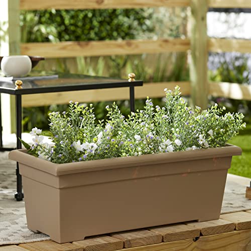 28 Inch Rectangular Planter Box - Lightweight Plastic Outdoor Plant Pot with Drainage I2282