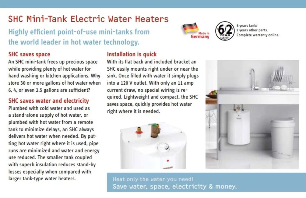 6 Gal. 1300W Point-Of-Use Electric Water Heater A778