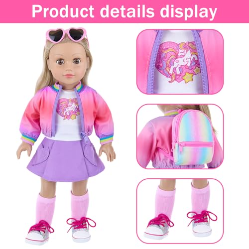 18 Inch Doll Clothes and Makeup Accessories Set with Rainbow Backpack W61542