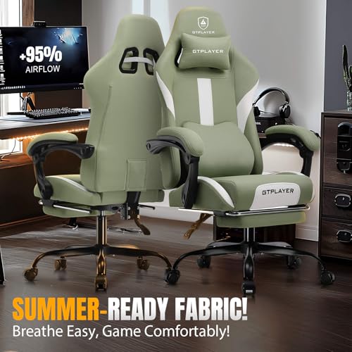 Gaming Chair Ergonomic Office Chair with Foot Rest, Breathable Fabric Computer Chair with Headrest and Lumbar Support V504535