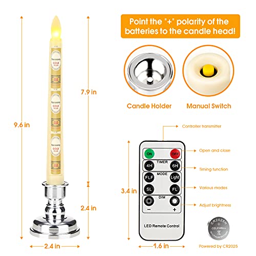Flameless Flickering Taper Candles with Remote and Timer, Battery Operated, 9 Pack C577
