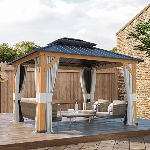 12x20 Hardtop Gazebo Double Roof Galvanized Steel Outdoor Aluminum Frame with Netting and Curtains M3306