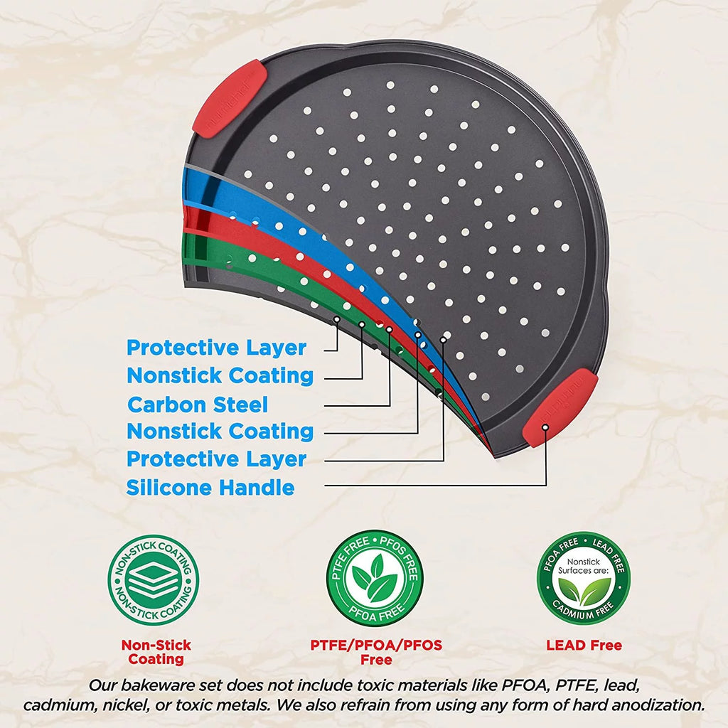 Non-Stick Round Pizza Pan with Perforated Holes and Silicone Handle O511207