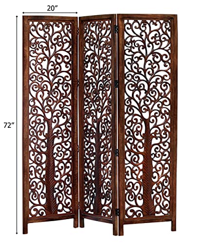 4 Panel Folding Wood Room Divider, Antique Brown, 72 x 80 L396608