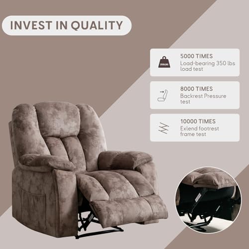 Manual Recliner Chair for Adults with Massage and Heat, Fabric, Brown C9569